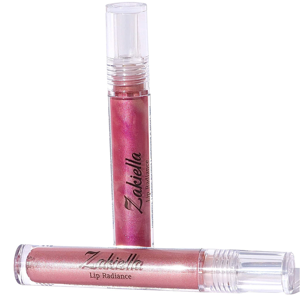 2 Mystery Lip Radiance tubes shown with one standing up and one laid down. One tube shows a marbled lip gloss.